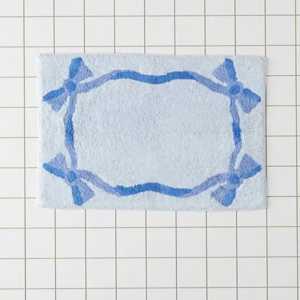 Blue Cute Bath Mat Lacey Bows New In Package